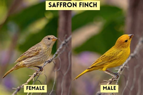 female versus male saffron finch side by side